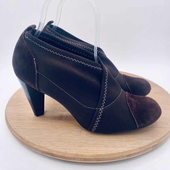 Taryn Rose Heels 8 Brown Mesh Suede Slip On Booties - Picture 6 of 11